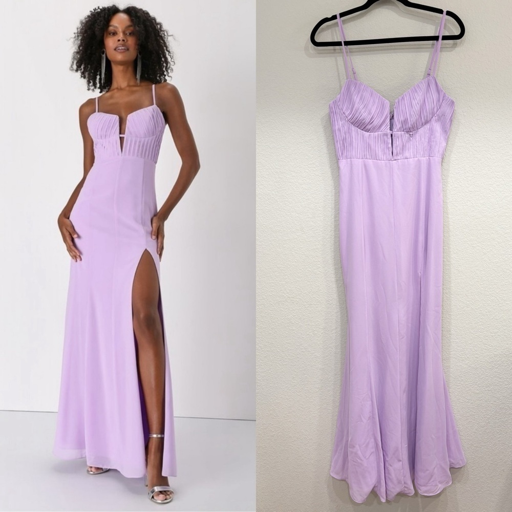 NWOT Lulus Sweetest Splendor‎ Lilac Sleeveless Pleated Bustier Maxi Dress